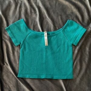 Teal Off-Shoulder Ribbed Top